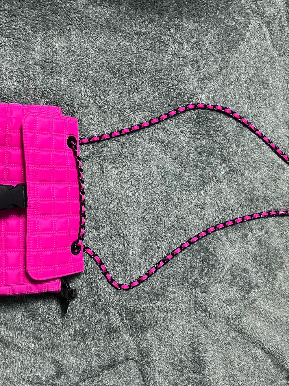 Hot Pink Quilted Shoulder Bag with Chain Strap - Picture 2 of 8